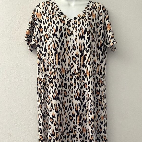 NEW CHEETA MAXI DRESS CASUAL LOOSE LONG BEACH SPLIT DRESS WITH POCKETS XL - Picture 1 of 11